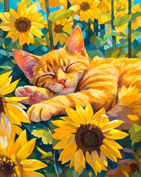 Cat Among Sunflowers Diamond Painting