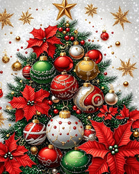 Christmas Ornaments with Poinsettias Diamond Painting