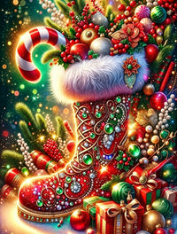 Christmas Stocking with Candy Cane Diamond Painting