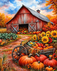 Fall Farm with Pumpkins Diamond Painting