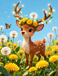 Fawn with Dandelions Diamond Painting