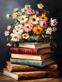 Flower Bouquet on Old Books Diamond Painting