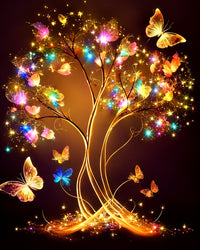 Glowing Tree with Butterflies Diamond Painting