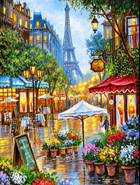 Parisian Café with Flowers Diamond Painting