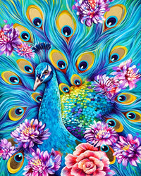 Peacock with Flowers Diamond Painting