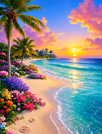 Tropical Beach with Flowers Diamond Painting