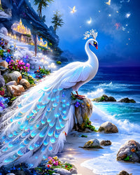 White Peacock in Moonlight Diamond Painting