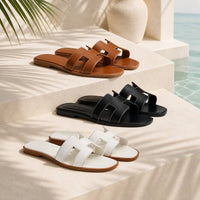 Women's Leather Slide Sandals | Lunavelle
